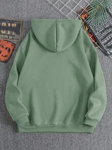 SHEIN Cottnline Men Letter Patched Detail Drawstring Thermal Lined Hoodie - Mint Green - View 2