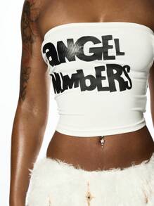 SUMWON WOMEN Áo ống Bandeau họa tiết Angel Numbers Lễ hội hòa nhạc Câu lạc bộ khiêu vũ Biểu diễn tiệc tùng không dây Crop Tuyên bố thời trang Đường phố - trắng - Xem 6