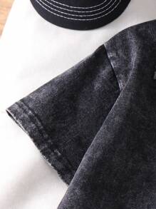 SHEIN 年轻男孩夏季休闲宽松黑色 2 件套 - 短袖衬衫和夹克，户外街头时尚风格 - 黑色 - 查看 4