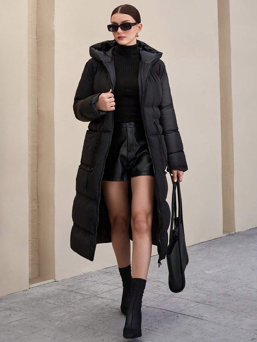 EURMUSE Casual Style, Keep Warm Feature Waterproof Long Line Patch Pocket Detailed Maxi Oversized Padded Coat Long Puffer Coat Women Long Hooded Coat Long Winter Coat Women Womens Long Coat Long Winter Jacket Women Womens Winter Coats - Black - View 1