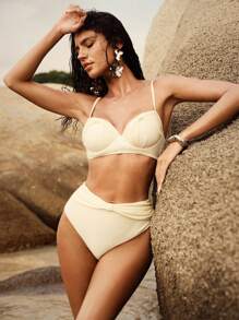 Anewsta Conjunto de bikini con sujetador de nudo y calzón de unicolor para mujer, para el verano y la playa