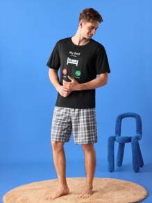 Notgurli 休闲“我的床”图案舒适套头 T 恤，适合年轻男士、家居服 - 黑色 - 查看 5