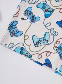 Set de 2 piezas de pijama para hombres jóvenes compuesto por camiseta de manga corta con gráfico de letras casual y pantalones cortos con estampa de videojuego
