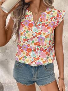 SHEIN Clasi 女式彩色花卉印花短袖衬衫，夏季