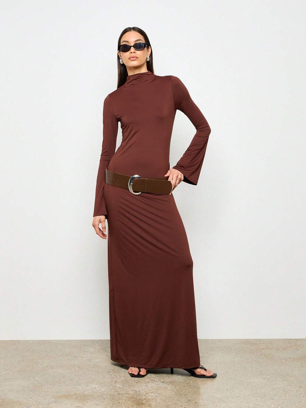 long sleeve winter maxi dress SSYS Winter Velvet Sheer Sleeve Maxi Dress In Black
