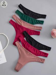 7pcs/Pack Seamless Low-Waist Comfortable Versatile Thong Panty Set - Multicolor - View 2