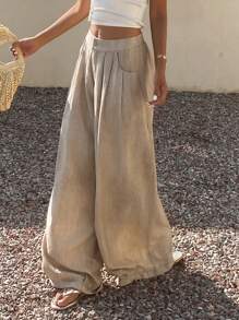 DAZY 扎染宽松度假阔腿裤带口袋，休闲夏季女长裤，教师裤