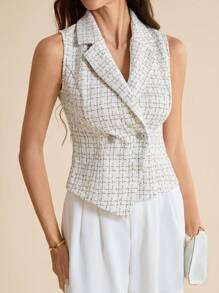 SHEIN Tall Chaleco de mujer elegante a cuadros de doble botonadura, conjunto de oficina de verano para mujer