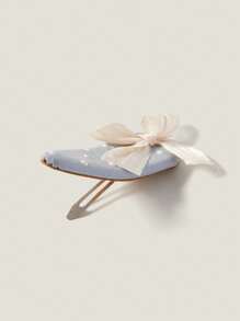 Muvela 1 Pair Light Blue Bow Decor Oil Drop PU Leather Fashion Hair Clips - Multicolor - View 3