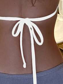 Swim Basics Women's Halter Neck Swimwear Top, Fashion Summer Swimwear - Black and White - View 4