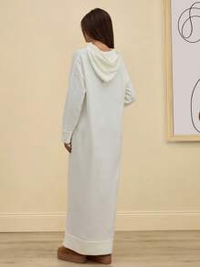 SHEIN Tall Maxi Sweater Dress Wth Hoodie And Drawstring - Apricot - View 2