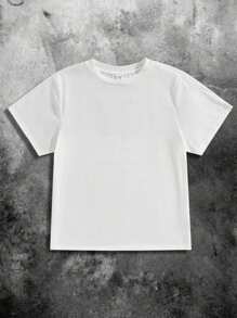 1pc Tween Boy White Summer Casual School T-Shirt,Retro Graffiti Big Letter Pattern Back Round Neck Sports College Art Top Suitable For Daily Travel - White - View 4