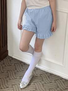 DAZY Tween Girl Solid Color Ruffle Hem Pocketed Fashion Shorts,Girls Summer Outfits,Back To School Clothes - Blue - View 6