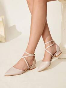 CUCCOO CHICEST 米色平底尖头交叉一脚蹬鞋，时尚休闲舒适，适合工作、约会、派对、婚礼、度假 - 米色 - 查看 6