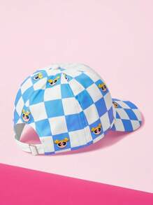 THE POWERPUFF GIRLS X SHEIN Checkered And Bubbles Pattern Fashion Baseball Cap - White - View 3