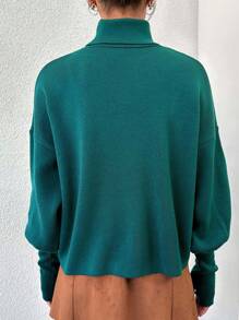 RueChic Áo cao cổ Thả vai Áo len - Màu xanh lá cây đậm - Xem 2
