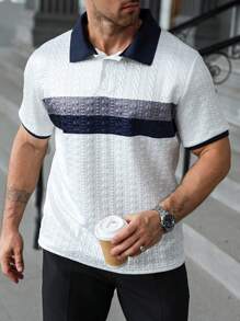 Manfinity Homme Große Größen Polo-Shirt mit Farbblockdesign und strukturierter Kurzarm Optik für Herren