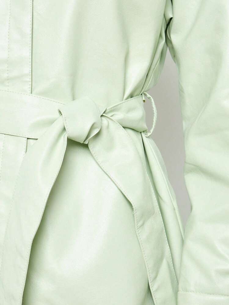 Long Sleeve Button Down Blouse With Satin Finish And Tie Waist