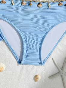 SHEIN 青少年女孩夏季海滩度假风格贝壳和海星编织带比基尼套装