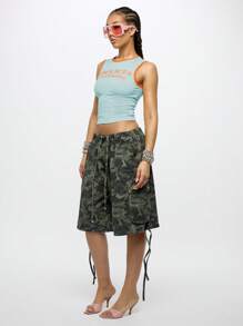 SUMWON WOMEN Camiseta de tirantes con gráfico, parte superior informal de corte ajustado acanalado de estética "Y2K" para adolescentes, apropiada para festivales de verano, entrenamiento y uso casual - Azul - Ver 4