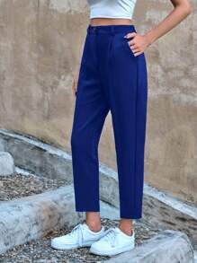 RueChic 97% Cotton Fold Pleated Slant Pocket Casual Suit Pants - Royal Blue - View 4