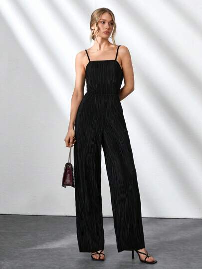 CLARA VERO Women's Solid Color Spagetti Strap Elegant Satin Wide Leg Jumpsuit Women Summer Clothing Woman S Summer Clothes