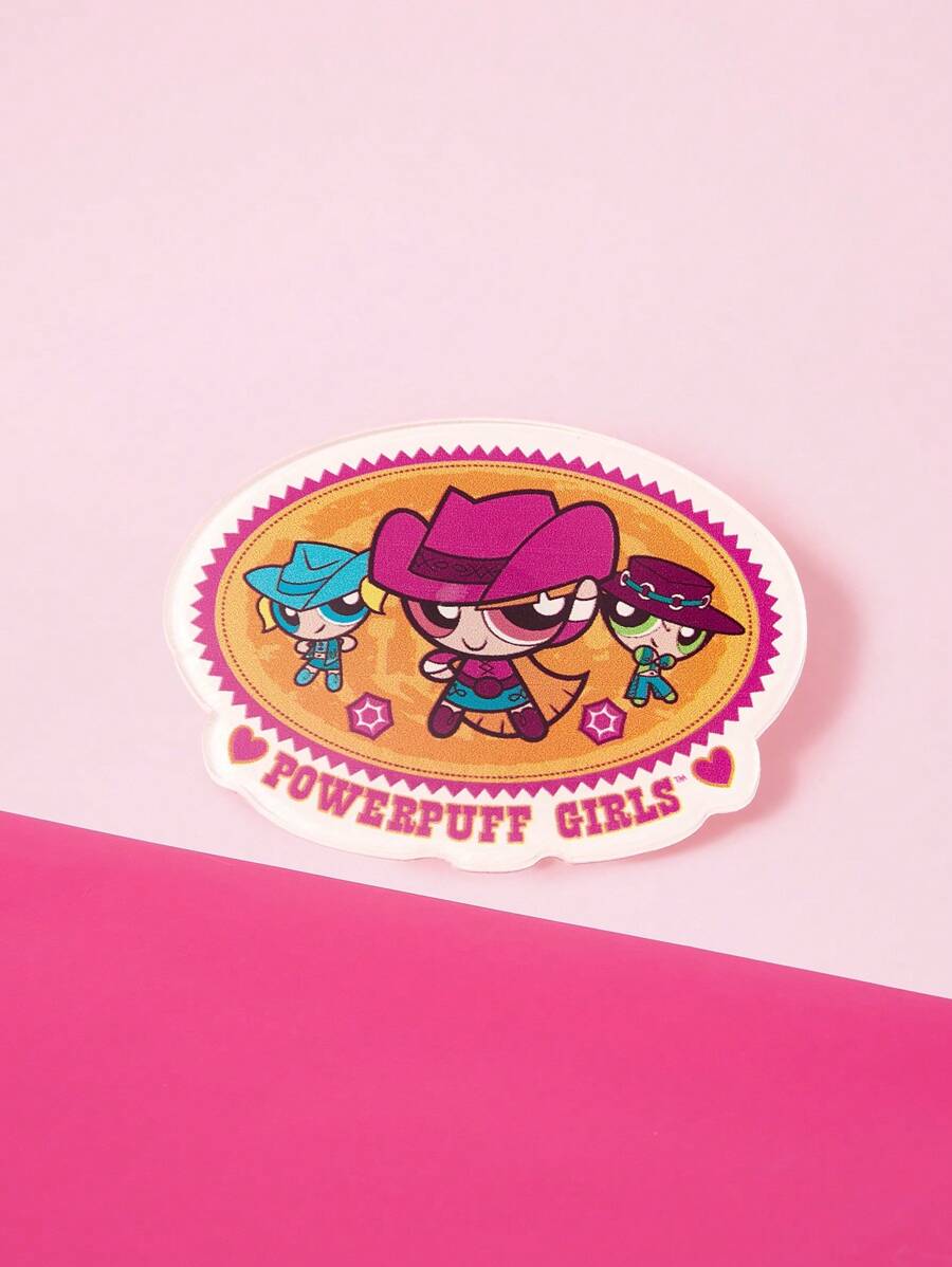 THE POWERPUFF GIRLS X SHEIN 椭圆形花朵、泡泡、毛茛图案西部牛仔时尚胸针 - 橘色 - 查看 1