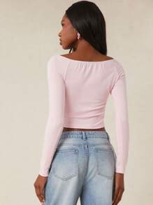 NYA SZN Blusa de punto básica, sexy, para salir, brunch, ropa urbana, iglesia, uso diario, casual, elegante, en tonos pastel para mujeres - Rosa - Ver 2