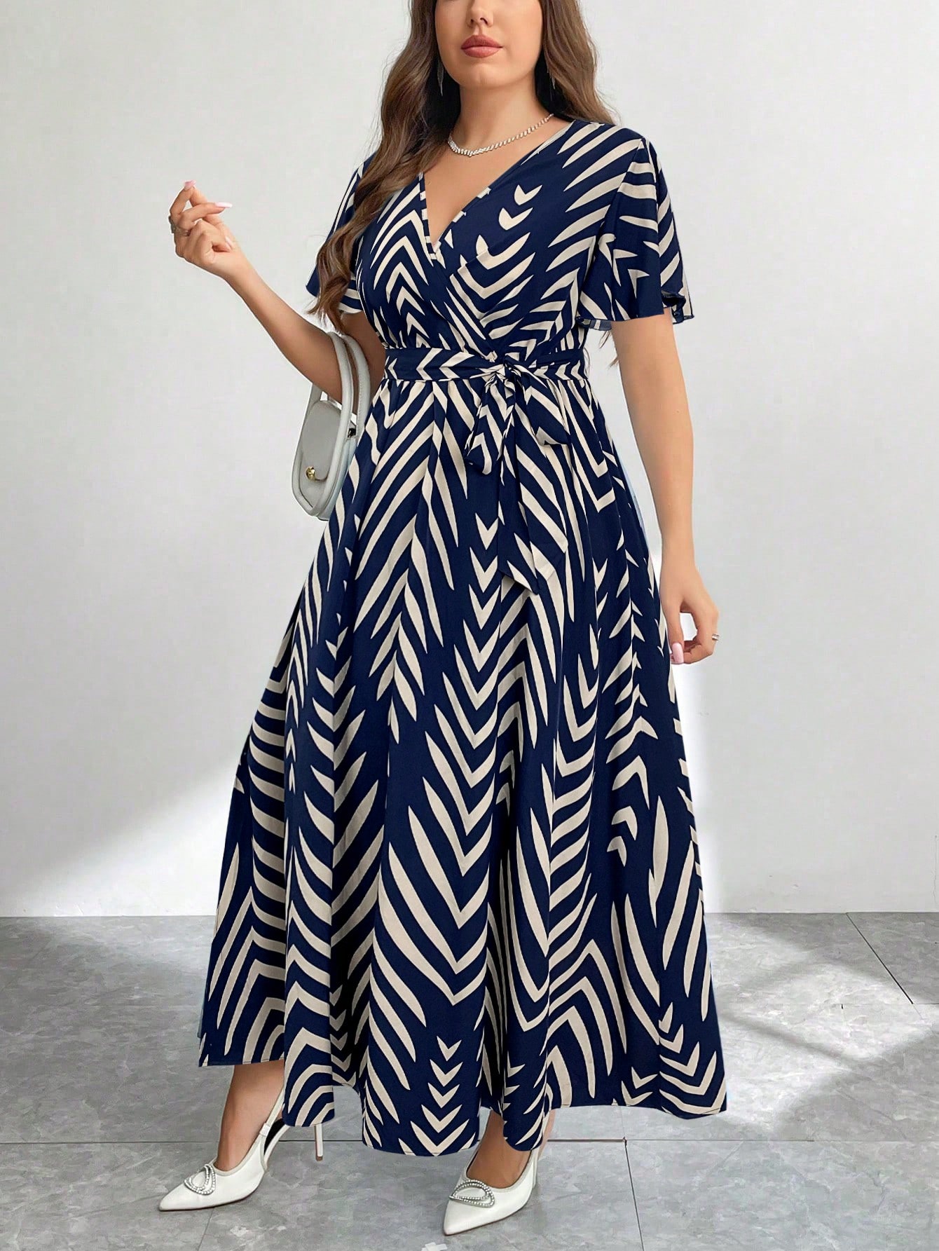 Firerie فستان متوسط الطول قابل للربط عند الخصر ذو...