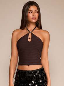 Glamine Brown Sleeveless Knit Wood Bead Sexy Elegant Women Tank Top - Brown - View 7