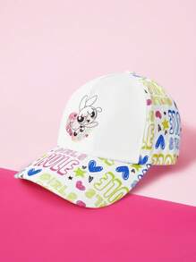 THE POWERPUFF GIRLS X SHEIN Letter & Blossom Pattern Adjustable Baseball Cap - White - View 2