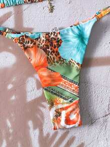 Swim Vcay Women Springbreak Beachwear Summer Outfits, Random Animal Print, Floral, Metallic Star Decor Spaghetti Strap Sexy Bikini Set