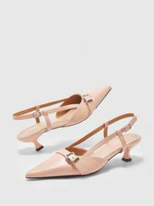 CUCCOO BIZCHIC Giày cao gót hở gót mũi nhọn thời trang cho nữ, trang phục công sở - Màu be - Xem 2