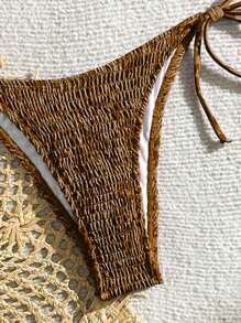 Swim Vcay 简约纯色露背女式泳衣套装 - 棕色 - 查看 4