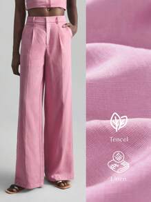Ontre 2025 Women's Summer Linen Trousers, Pink Minimalist Fashion Suit Pants, Suitable For Commuting, Vacation, Comfortable And Refreshing Summer, Beach Resort, Music Festival, Teacher Wear - Pink - View 3