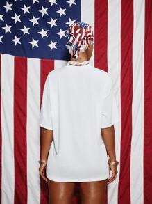 SUMWON WOMEN Los Angeles City Flag Inspired Oversized Graphic Tshirt American Theme USA 4th Of July Patriotic Summer Relaxed Fit Street Style Casual Wear - White - View 2