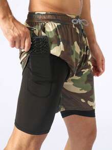 Manfinity Sport Corelite Quần short thể thao nam in họa tiết rằn ri có dây rút, túi ở eo, quần short chạy bộ - Nhiều màu - Xem 1