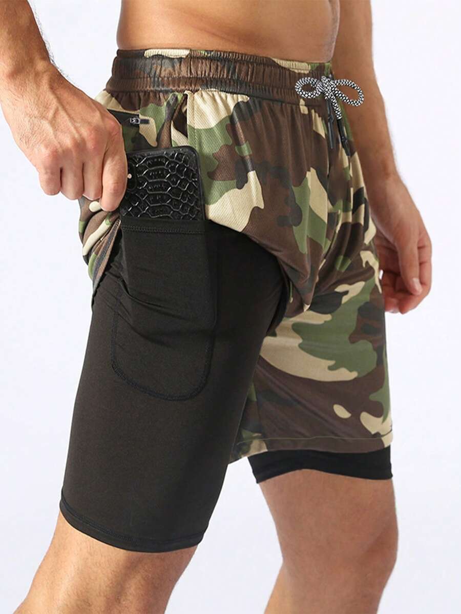 Manfinity Sport Corelite Quần short thể thao nam in họa tiết rằn ri có dây rút, túi ở eo, quần short chạy bộ - Nhiều màu - Xem 1