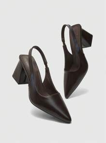 CUCCOO BIZCHIC Women's Fashion Coffee Brown Open Back Thick Heel Pointed Toe PU Leather Casual Slip-On Pumps, Suitable For Commute, Dating, Party, Vacation For Christmas - Coffee Brown - View 9