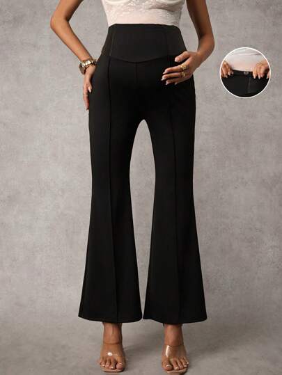 MaterniChic Adjustable Waist Plain Slim Fit Maternity Pants For Summer Maternity Trousers