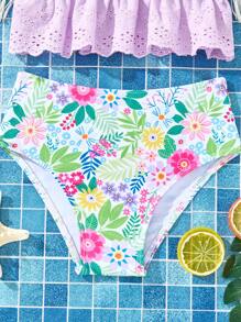 Young Girls Tropical Flower Fashion Vacation Cute Frill Trim Bikini Sets - Multicolor - View 7
