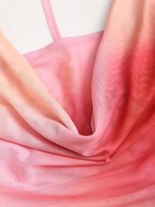 Sweetra Blusa de diseño con cuello con lazo, cintura fruncida, espalda descubierta y decoración metálica, con estampado teñido anudado por toda la prenda, adecuada para viajes y vacaciones