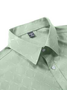 Manfinity Mode 男士纽扣长袖修身商务正装衬衫，长袖男士衬衫男士绿色正装衬衫男士绿色正装衬衫男士绿色正装衬衫男士正装衬衫绿色鼠尾草绿色正装衬衫男士，适合秋季 - 薄荷綠 - 查看 4