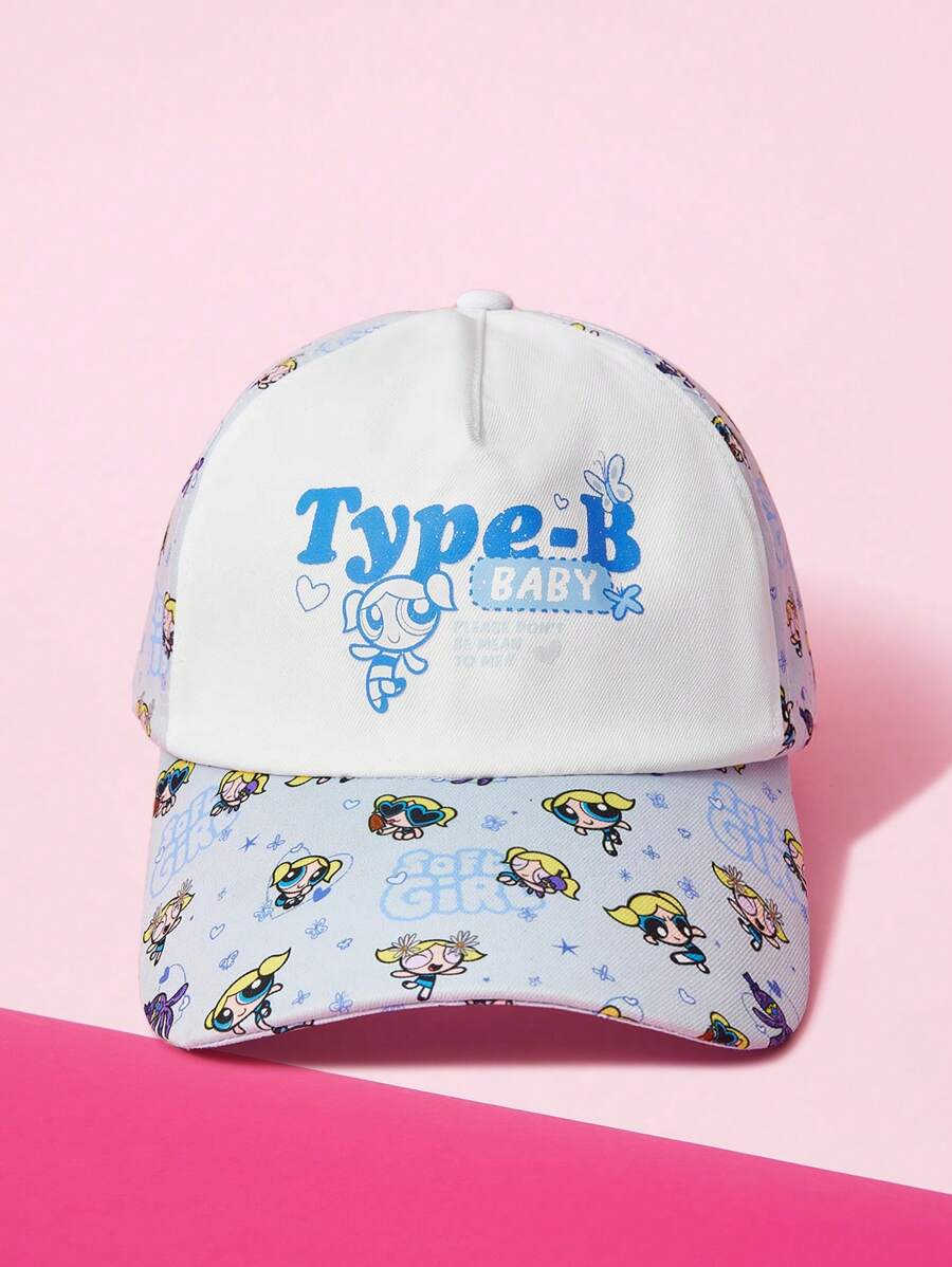 THE POWERPUFF GIRLS X SHEIN Women's Colorblock Adjustable Baseball Cap With Bubbles Pattern - White - View 1