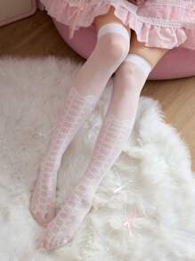 ROMWE Kawaii 1 Paar Spitzen Kreuzbänder Oberschenkel Overknee Socken, Lolita Punk Stil Fake Stiefel Strümpfe, Damen Overknee Strumpfhosen
