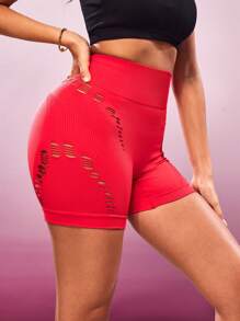 Slayform Slayform Shorts deportivos de mujer de talle alto con corte láser, verano - Rosa Fucsia - Ver 3