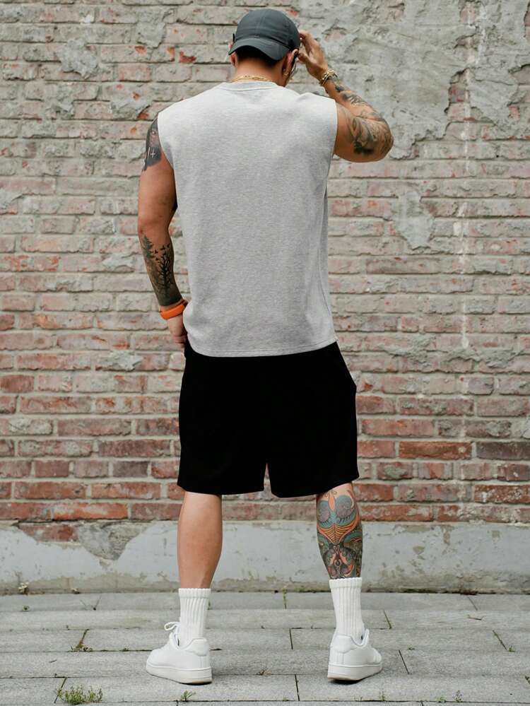 Men's Letter Print Colorful Top Suit Set, Summer