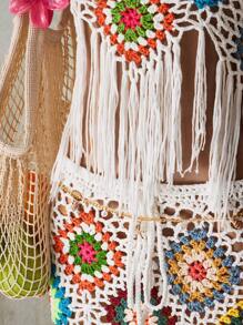 SHEIN ICON Set de 2 piese pentru femei, vară, vacanță, ieșiri la plajă, Hawaii, tropical, sexy, croșetat, colorat, tricotat, camisol, top și fustă, 2 piese - Multicolor - Vizualizare 8