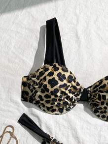 SHEIN Swim 女士豹纹系带比基尼泳装套装，海滩度假 - 彩色 - 查看 6