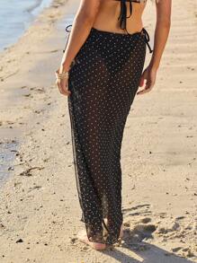 Aralina 4th Of July Polka Dot Summer Beach Cover Up Sheer Maxi Skirt With Waist Tie Detail Perfect For Summer Beach Outfits - Black - View 2